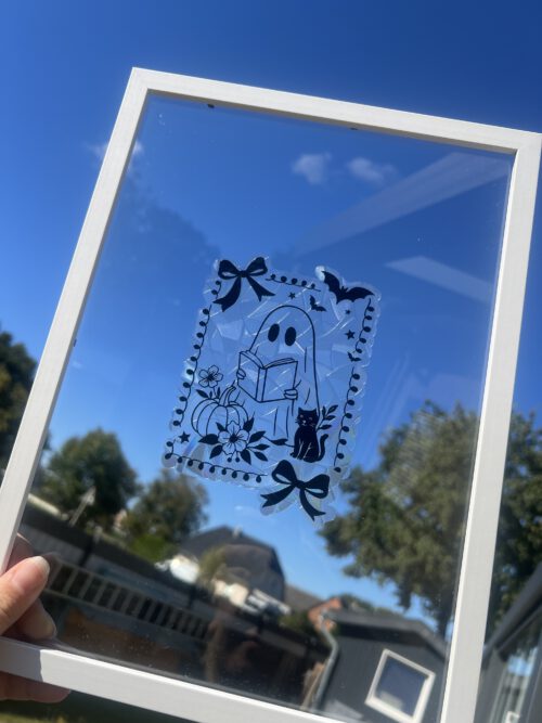 Suncatcher fürs Fenster - Halloween Geist mit Katze