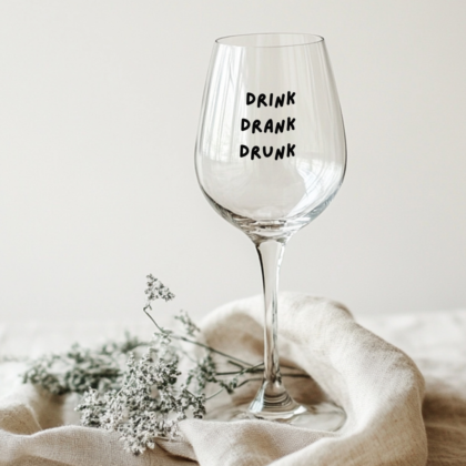 Weinglas "Drink, Drank, Drunk"